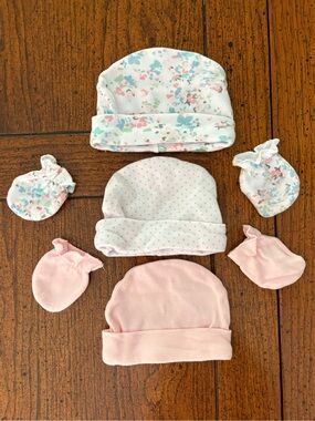 Laura Ashley Baby Girl Hat & Mitten Set, 0-3 months - Pink, Polka Dot, Floral